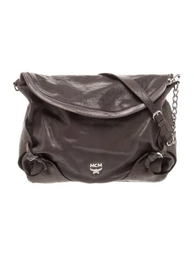 Pre-owned Mcm Leather Shoulder Bag Vintage In Gray