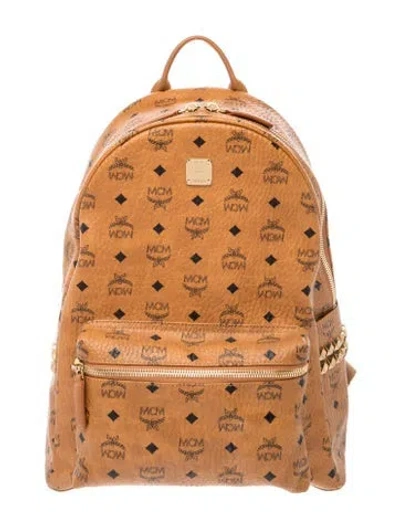 Pre-owned Mcm Leather Stark Side Studs Medium In Brown
