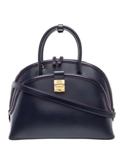Pre-owned Mcm Leather Top Handle Bag In Blue