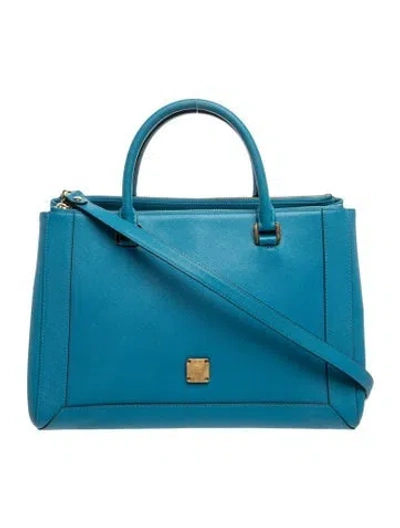 Pre-owned Mcm Leather Top Handle Bag In Blue