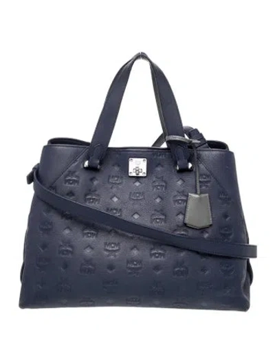 Pre-owned Mcm Leather Top Handle Bag In Blue