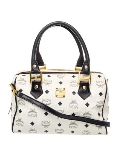Pre-owned Mcm Leather Top Handle Bag In Blue/neutrals