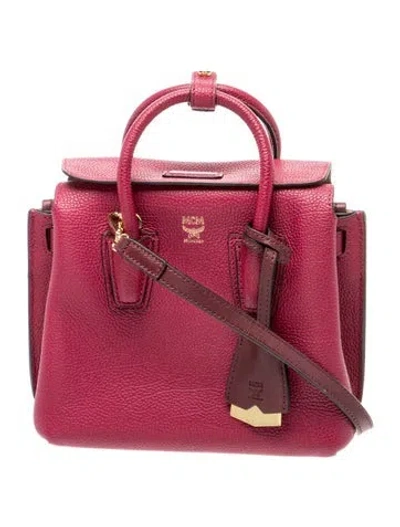 Pre-owned Mcm Leather Top Handle Bag In Burgundy