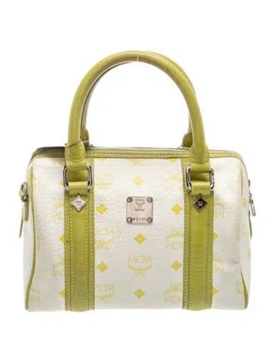 Pre-owned Mcm Leather Top Handle Bag In Green/white