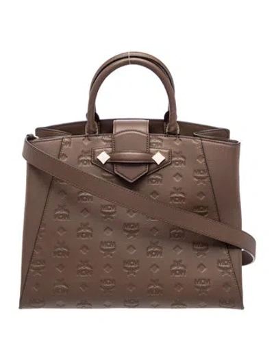 Pre-owned Mcm Leather Top Handle Bag Medium In Brown