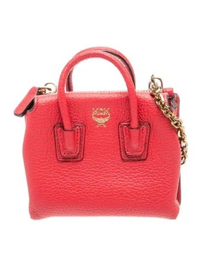 Pre-owned Mcm Leather Top Handle Bag Micro W/ Tags In Red