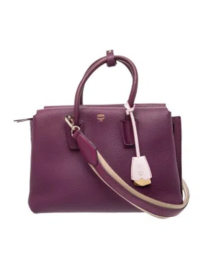 Pre-owned Mcm Leather Top Handle Bag In Purple