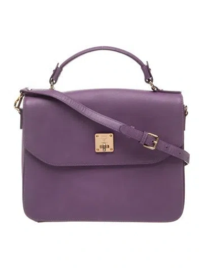 Pre-owned Mcm Leather Top Handle Bag In Purple