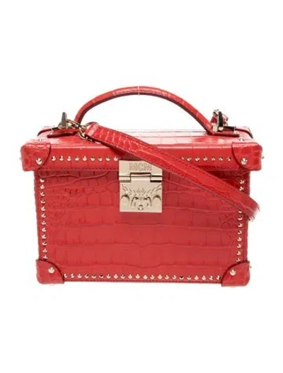 Pre-owned Mcm Leather Top Handle Bag In Red
