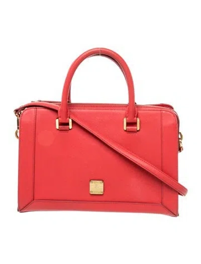 Pre-owned Mcm Leather Top Handle Bag In Red