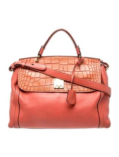 Pre-owned Mcm Leather Top Handle Bag In Red