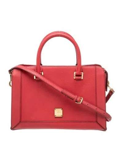 Pre-owned Mcm Leather Top Handle Bag In Red
