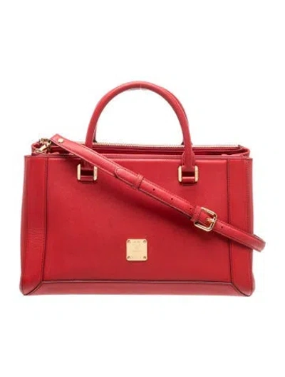Pre-owned Mcm Leather Top Handle Bag In Red