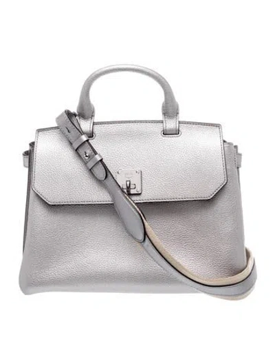 Pre-owned Mcm Leather Top Handle Bag In Silver