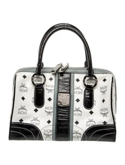 Pre-owned Mcm Leather Top Handle Bag In White