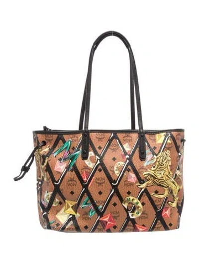 Pre-owned Mcm Leather Tote In Brown/gold