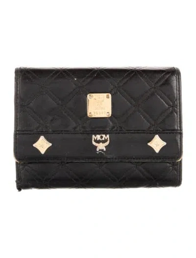Pre-owned Mcm Leather Trifold Wallet In Black