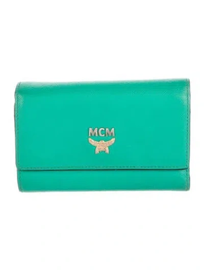 Pre-owned Mcm Leather Trifold Wallet In Green