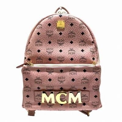 Mcm Leather Trilogy Stark Visetos Backpack Mmk8ave72 In Pink