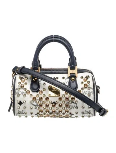 Pre-owned Mcm Leather Visetos Mini In Blue/white