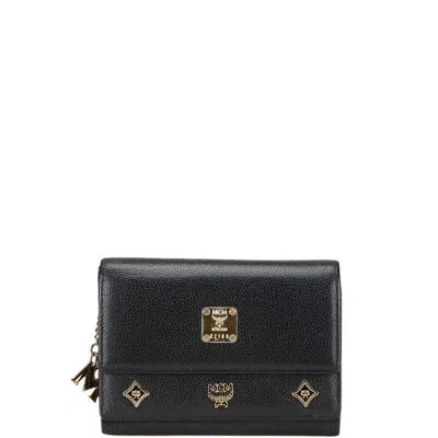 Pre-owned Mcm Leather Wallet (tri-fold) () In Black