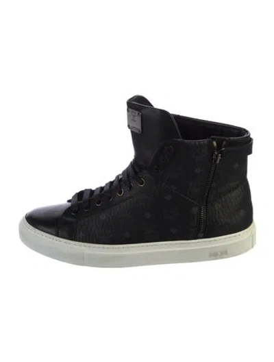 Pre-owned Mcm Leather Wedge Sneakers In Black