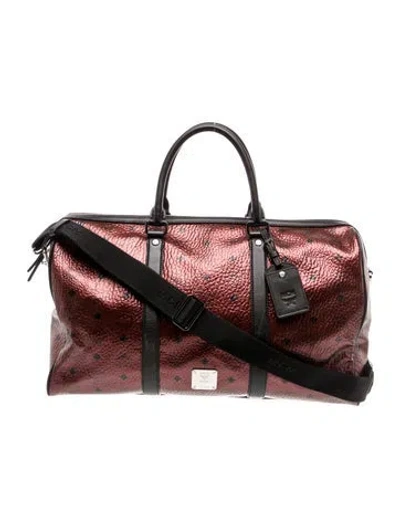 Pre-owned Mcm Leather Weekender Bag In Red