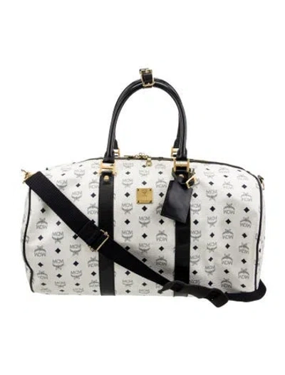 Pre-owned Mcm Leather Weekender Bag In White
