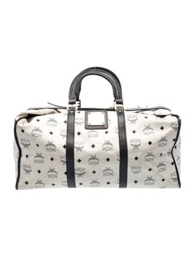 Pre-owned Mcm Leather Weekender Bag In White