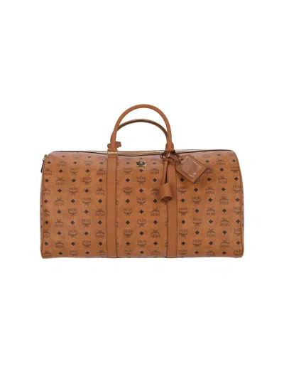 Mcm Leather-trimmed Compact Suitcase For Men In Brown