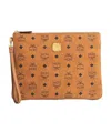 Mcm Wristlet Zip Pouch In Visetos Original In Brown