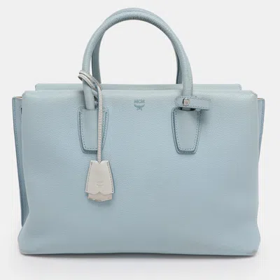 Pre-owned Mcm Light Blue Leather Large Milla Tote