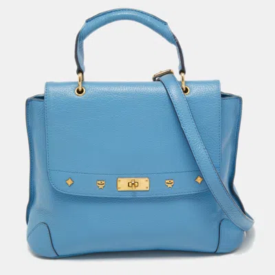 Mcm Light Leather First Lady Top Handle Bag In Blue