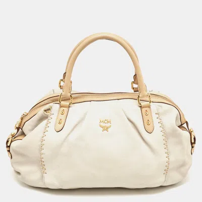 Mcm Light Leather Stitch Detail Satchel In White