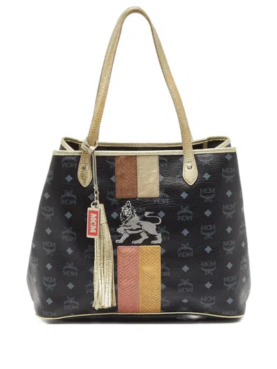 Pre-owned Mcm Lion Logo Tote Bag In Black