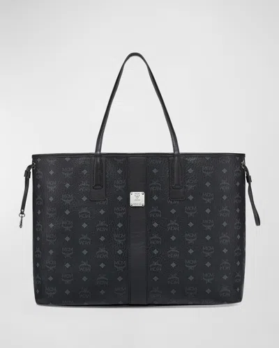 Mcm Liz Large Reversible Visetos Shopper Tote Bag In Black