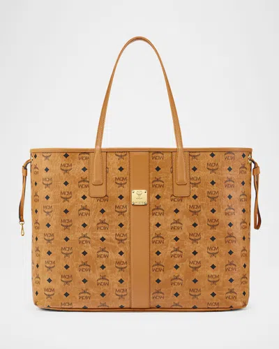 Mcm Liz Large Reversible Visetos Shopper Tote Bag In Cognac