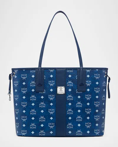 Mcm Liz Medium Visetos Shopper Tote Bag In Blue