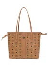 Mcm Reversible Small Tote Bag With Monogram Print In Brown