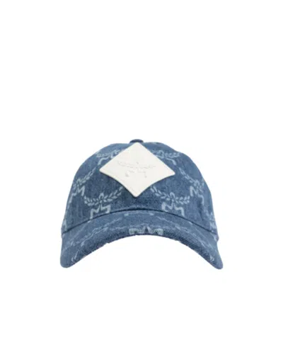 Mcm Lauretos Monogram Denim Baseball Cap In Blue