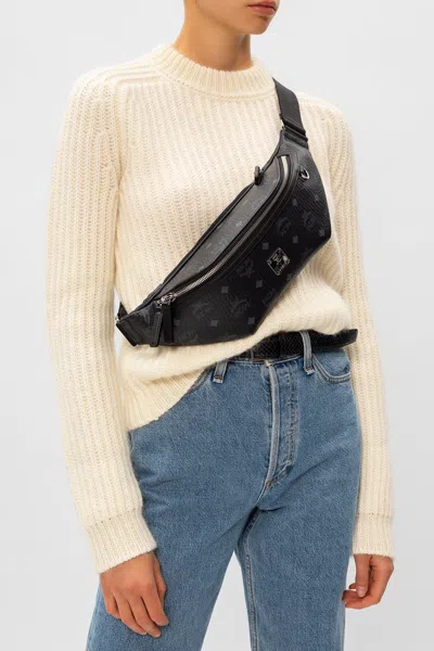Mcm Logo Belt Bag In Black