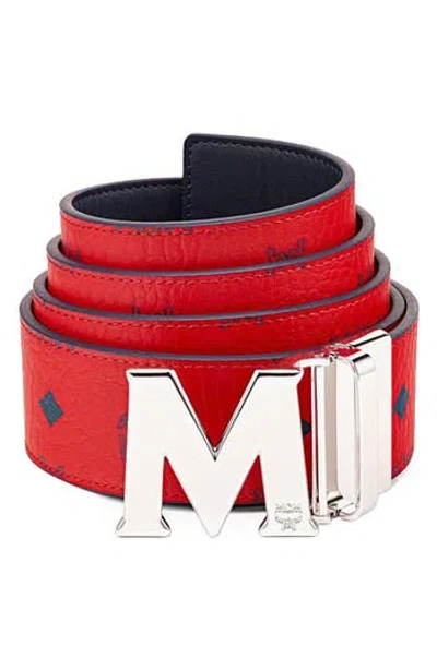 Mcm Logo Buckle Reversible Belt In Red