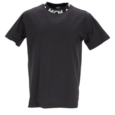 Mcm Logo Collar T-shirt With Distinctive Branding In Black