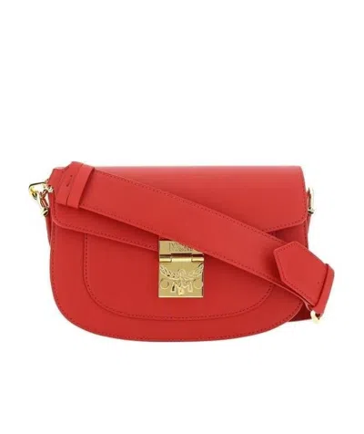 Mcm Logo Concave Embossed Shoulder Bag In Red