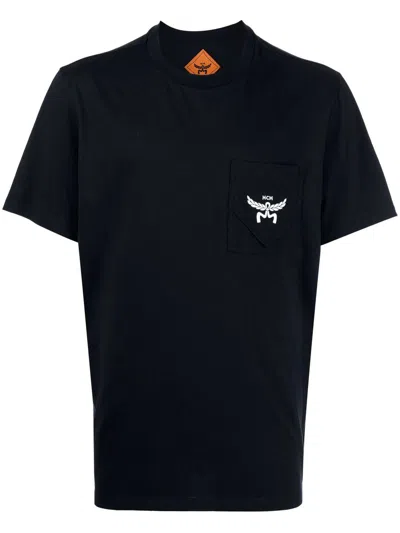 Mcm Logo-embroidered Cotton T-shirt In Dark Navy