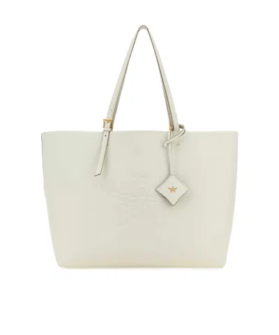 Mcm Logo Debossed Tote Bag In White