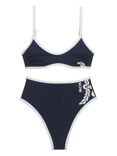 Mcm Logo-detail High-waisted Bikini In Blue