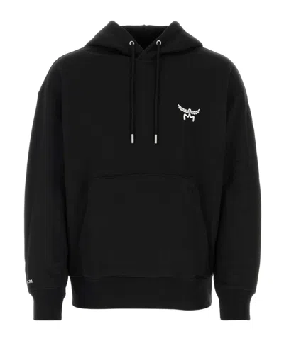 Mcm Logo Detailed Drawstring Hoodie In Black