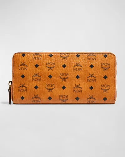 Mcm Logo-embossed Large Zip Wallet In Light Brown