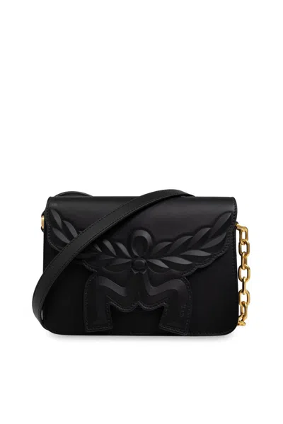 Mcm Logo Embossed Shoulder Bag In Black